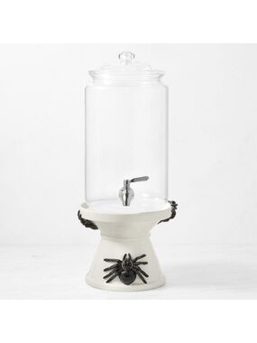 Williams Sonoma White Beverage Dispenser Base w/ Black Spiders, halloween! NWT!
